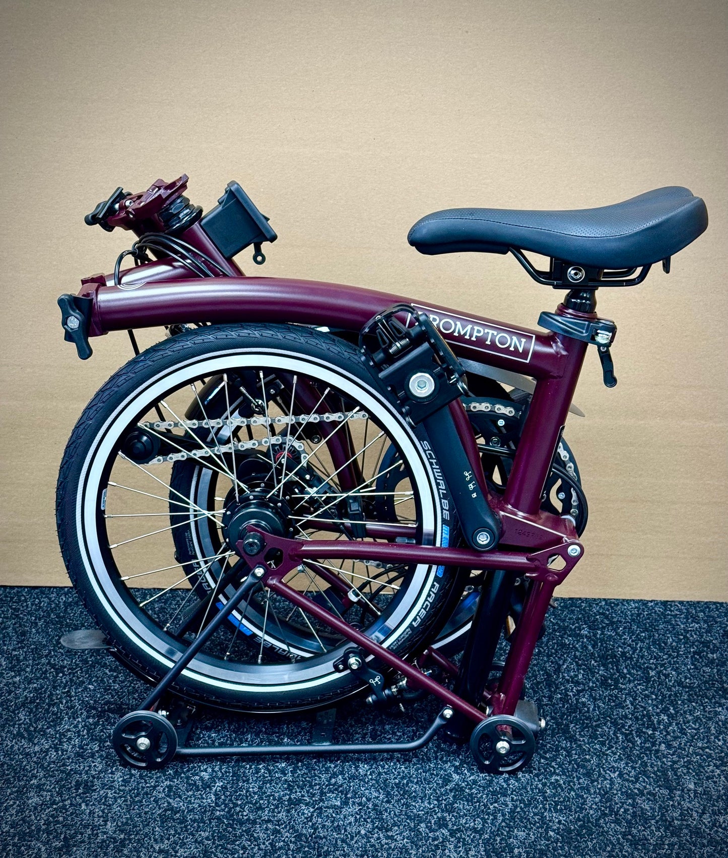 Brompton C Line 12-Speed Mid-HB Plum Red w/Roller Rack