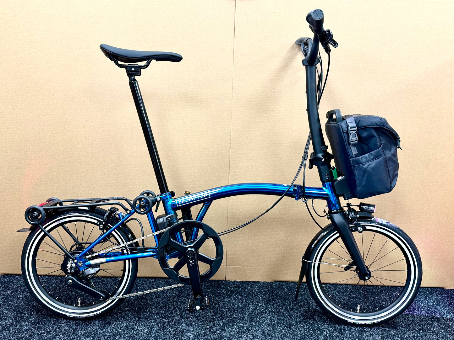 Brompton P Line Electric 4-Speed High-HB with e-Motiq System, Pacific Blue Lacquer