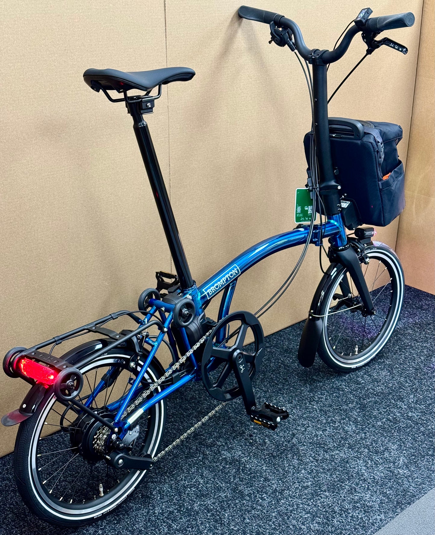 Brompton P Line Electric 4-Speed High-HB with e-Motiq System, Pacific Blue Lacquer