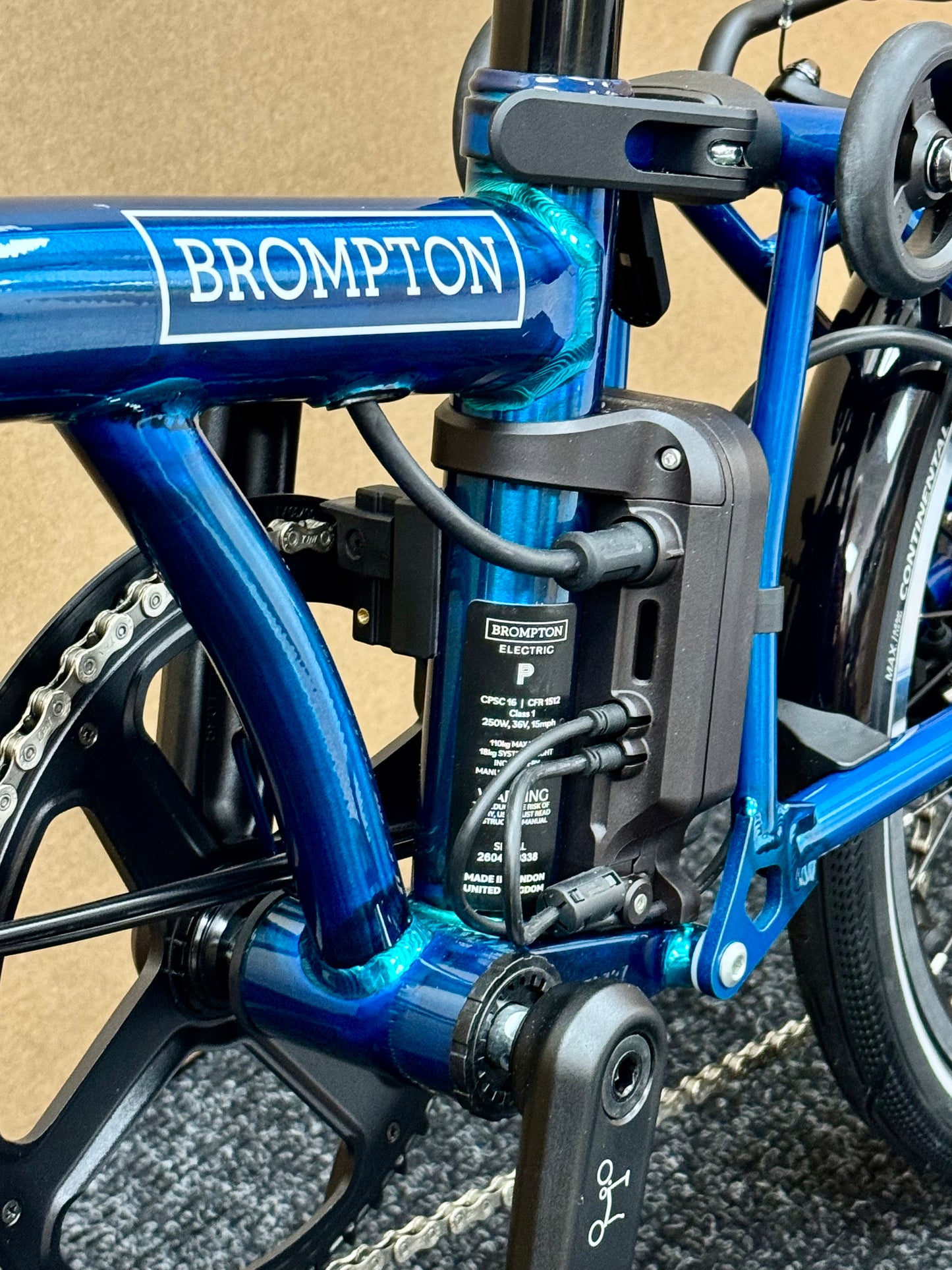 Brompton P Line Electric 4-Speed High-HB with e-Motiq System, Pacific Blue Lacquer