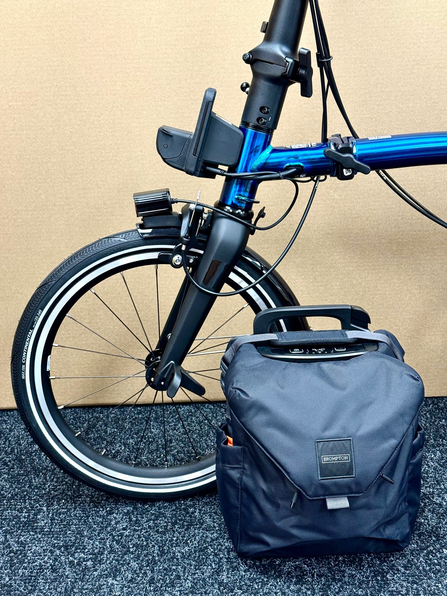 Brompton P Line Electric 4-Speed High-HB with e-Motiq System, Pacific Blue Lacquer