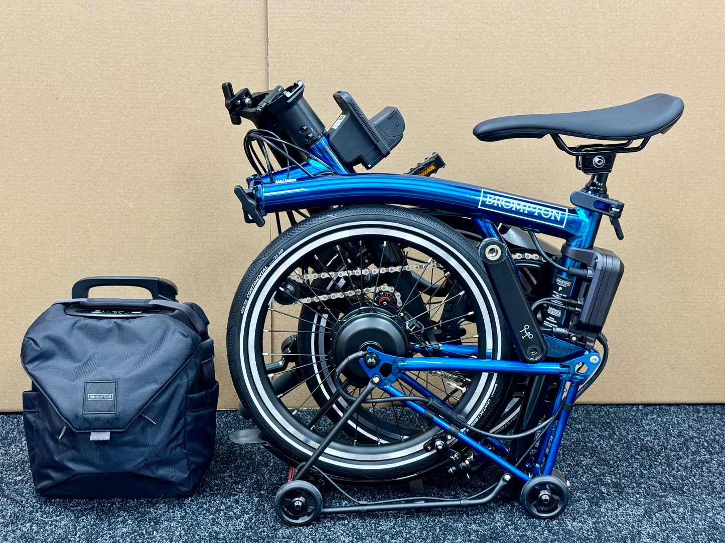 Brompton P Line Electric 4-Speed High-HB with e-Motiq System, Pacific Blue Lacquer