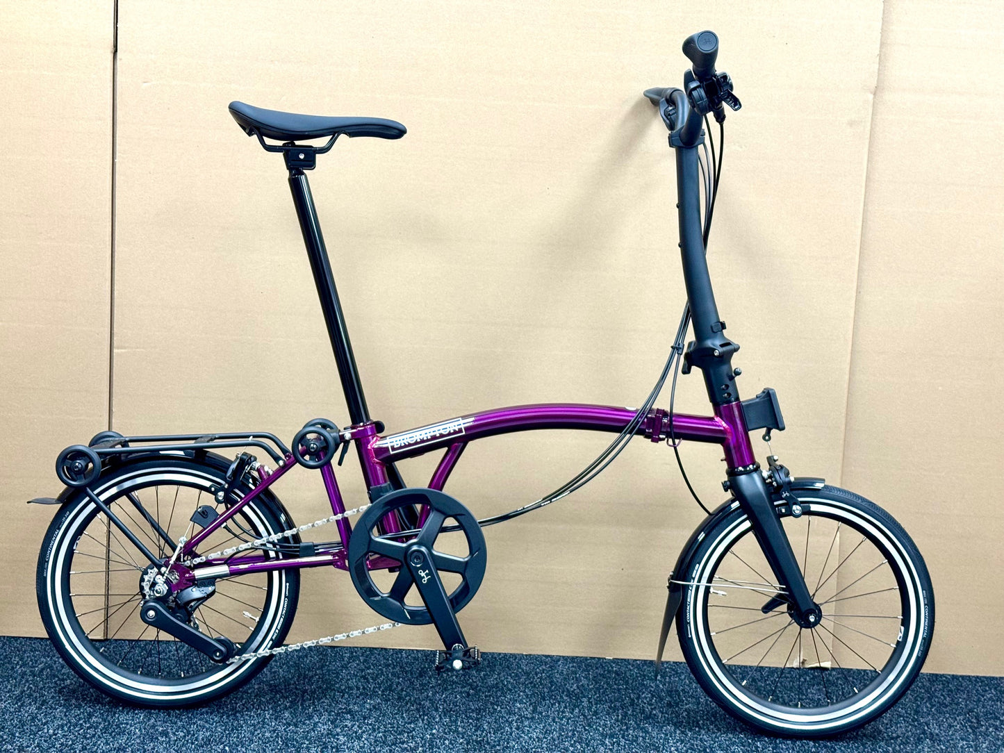 Brompton P Line 12-Speed High-HB Amethyst Lacquer w/Roller Rack