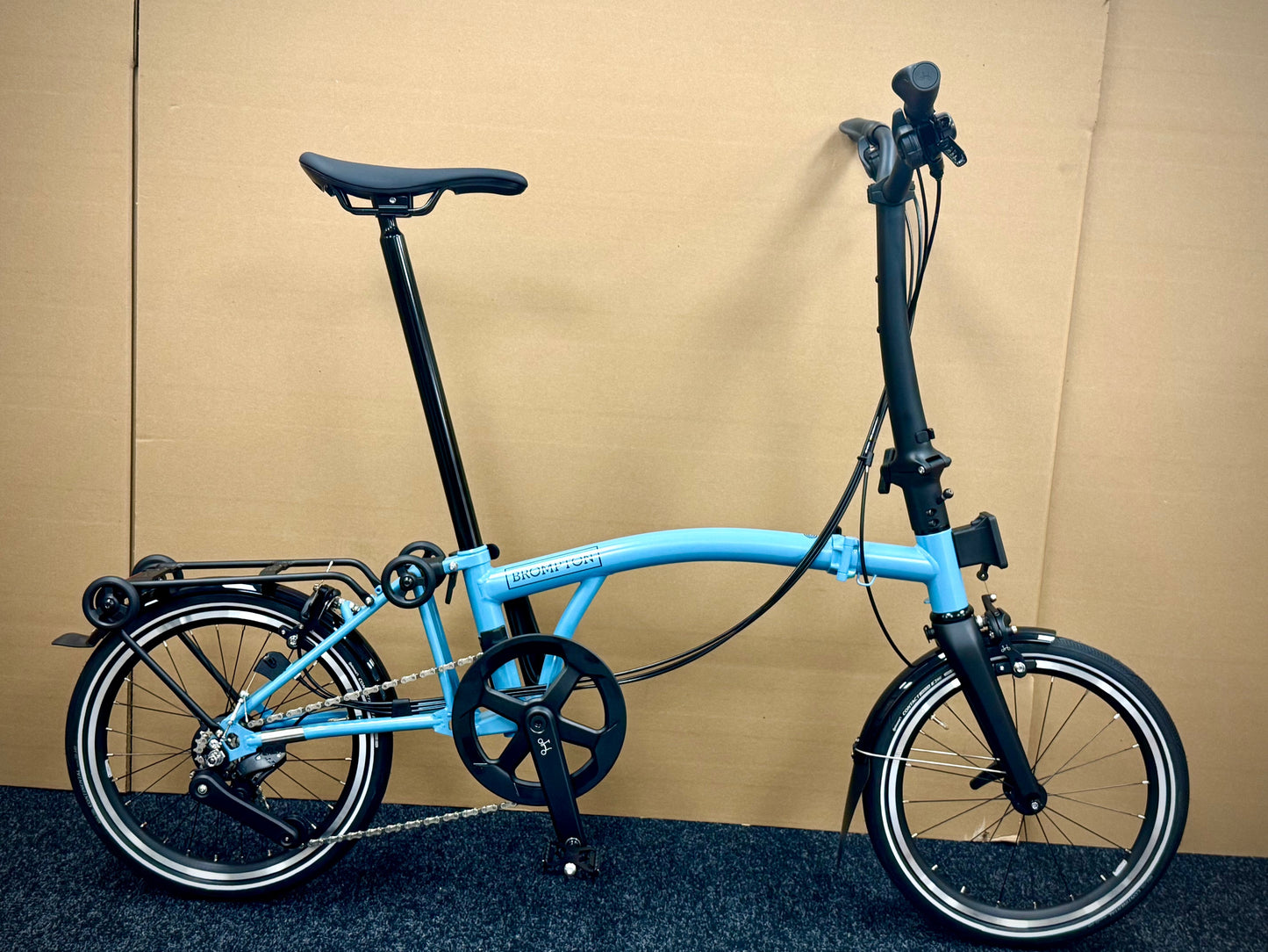 Brompton P Line 12-Speed High-HB Cloud Metallic w/Roller Rack