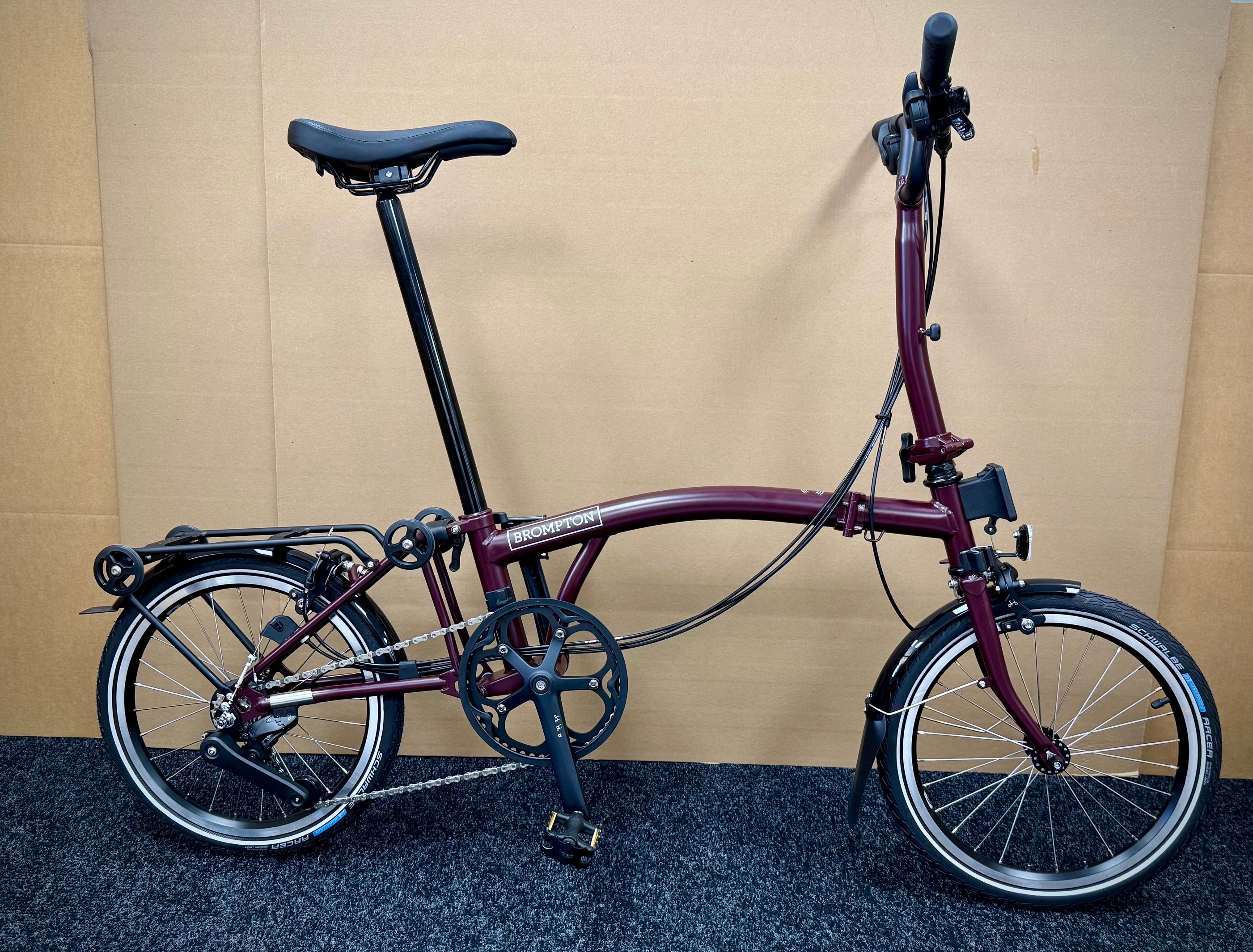 Brompton C Line 12-Speed Mid-HB Plum Red w/Roller Rack – PortaPedal Bike