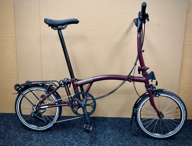 Brompton C Line 12-Speed Mid-HB Plum Red w/Roller Rack