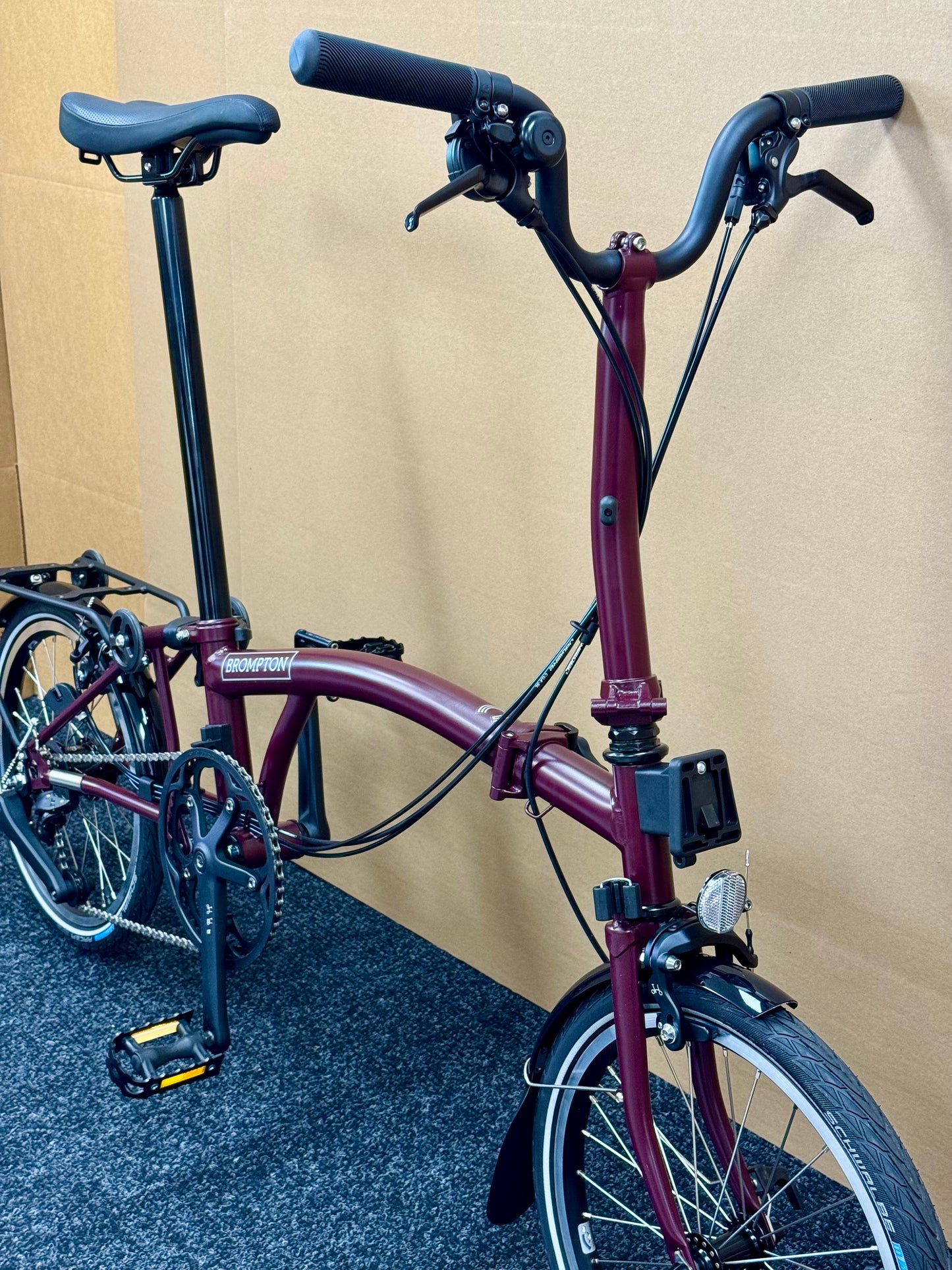 Brompton C Line 12-Speed Mid-HB Plum Red w/Roller Rack
