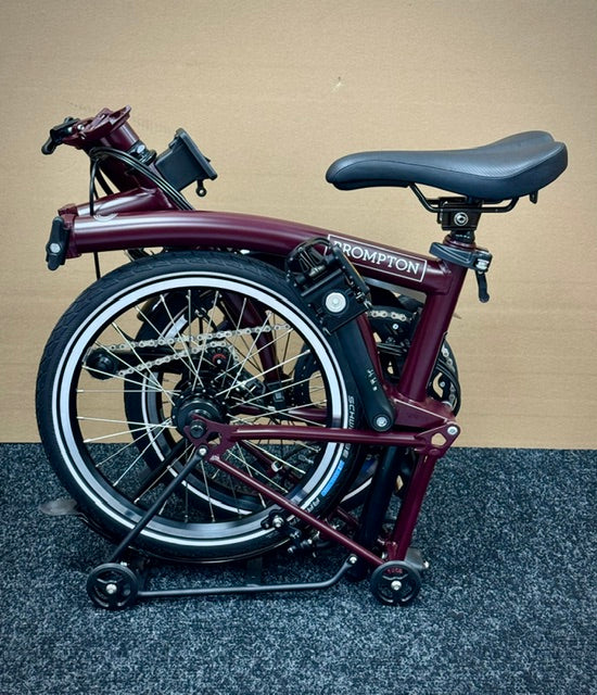 Brompton C Line 12-Speed High-HB Plum Red w/Roller Rack