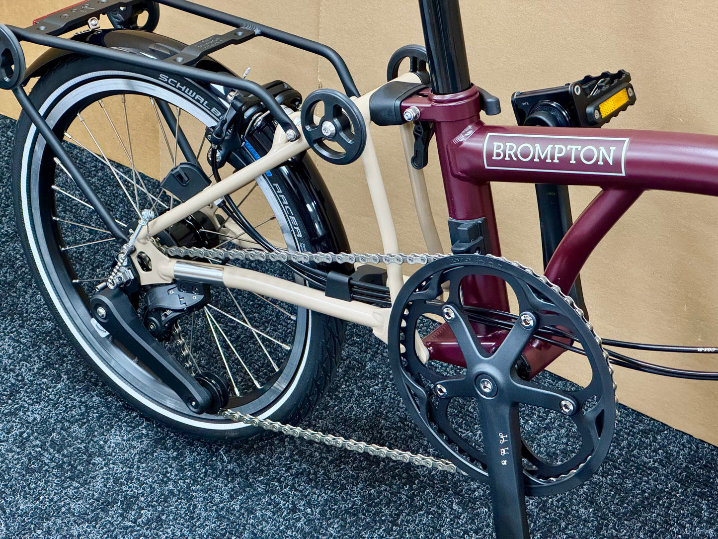 Brompton C Line 12-Speed High-HB Plum/Dune w/Roller Rack